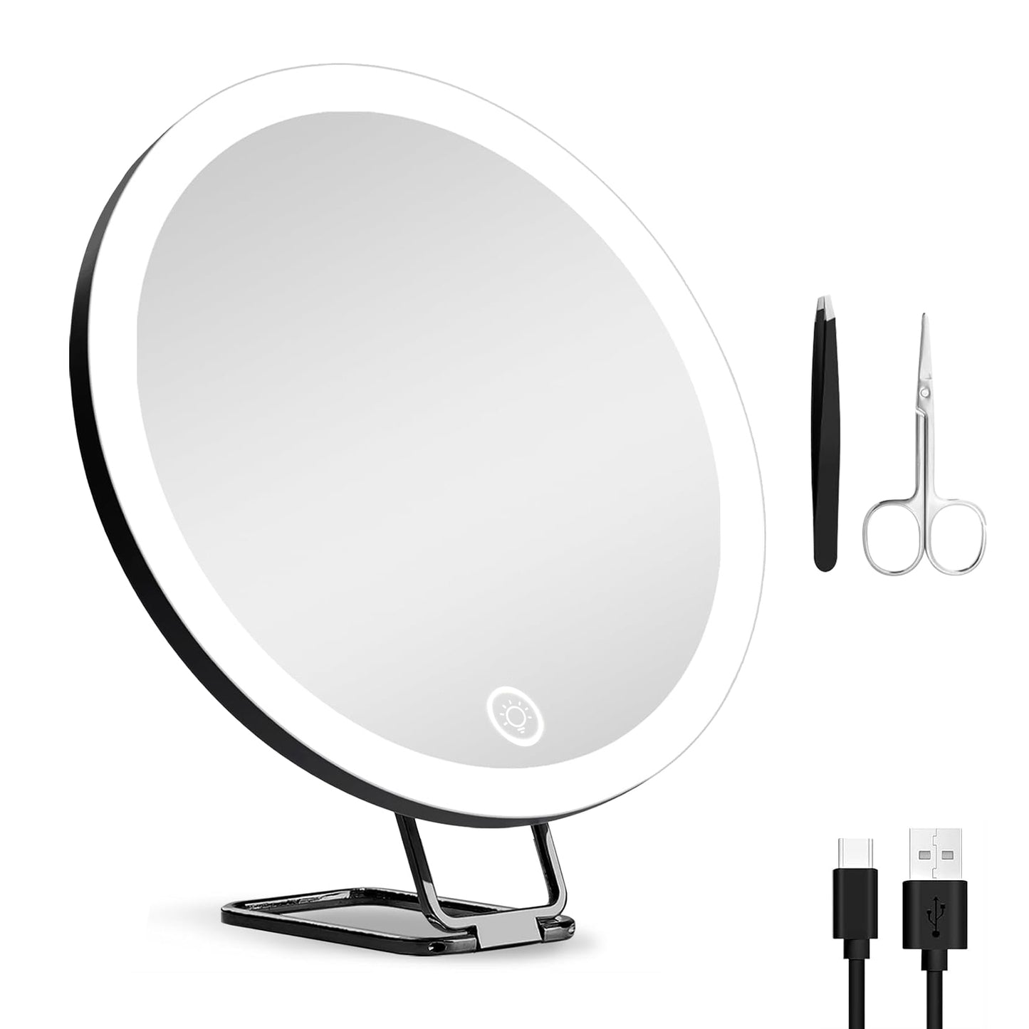 30X Magnifying Makeup Mirror with LED Light, Dimmable & 360° Adjustable Stand