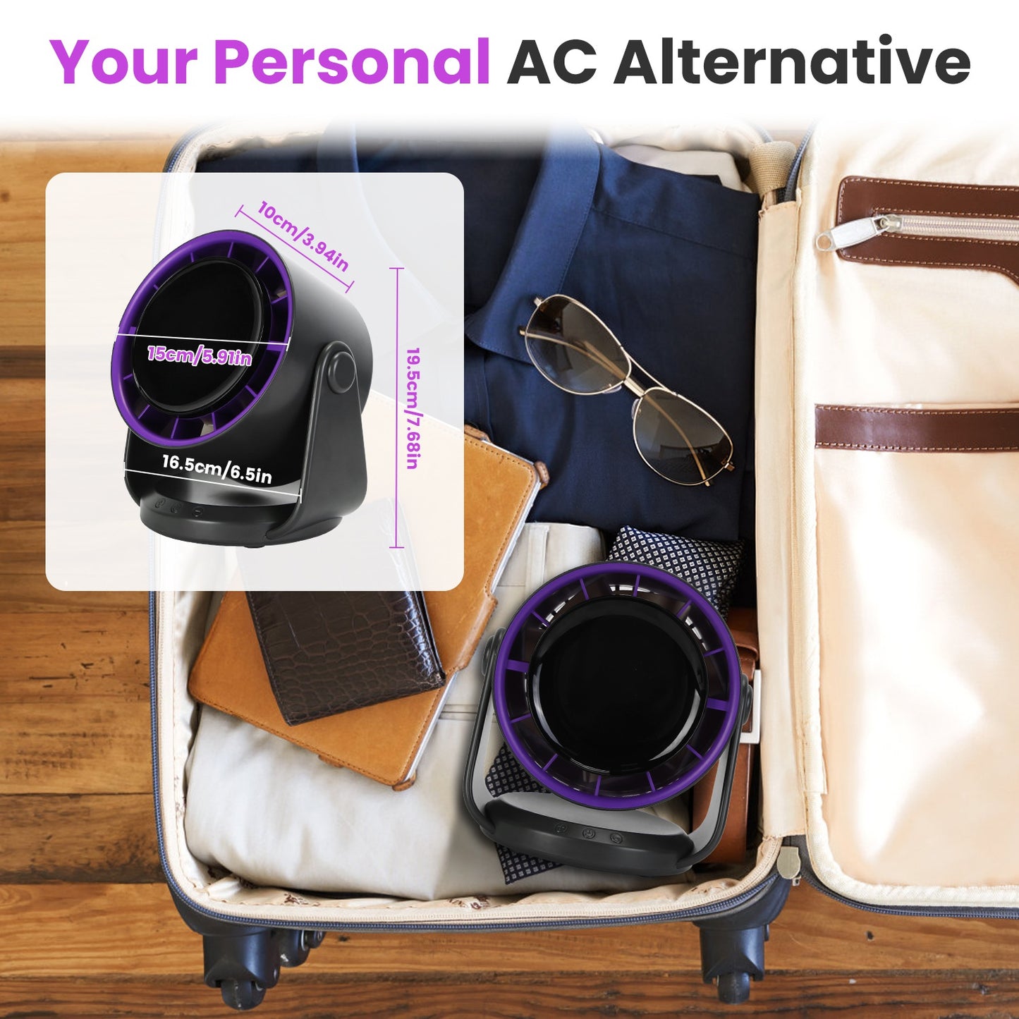 Rechargeable Battery-Operated Mini Desk Fan with 120° Tilt, USB & Wall Mount, 4000mAh