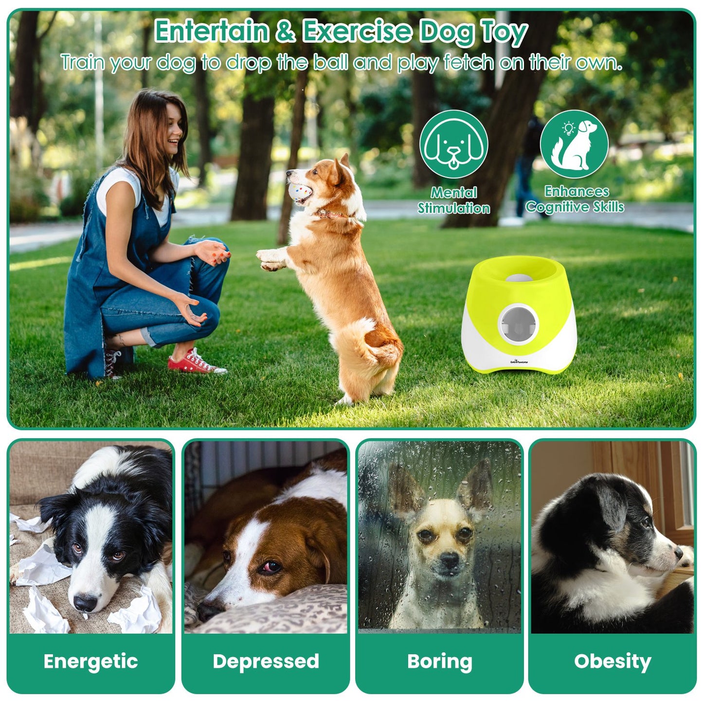 Automatic Dog Ball Launcher with Rechargeable Battery and Adjustable Distance - 6pcs 2.3in Balls