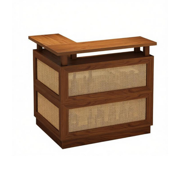 L-Shaped Rattan Bar Table with Storage - Vintage Brown