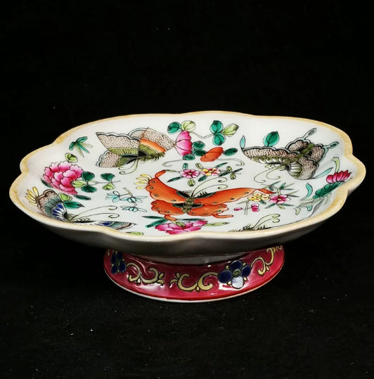 Ceramic Pastel Butterfly and Flower Motif Teapot Stand and Fruit Plate