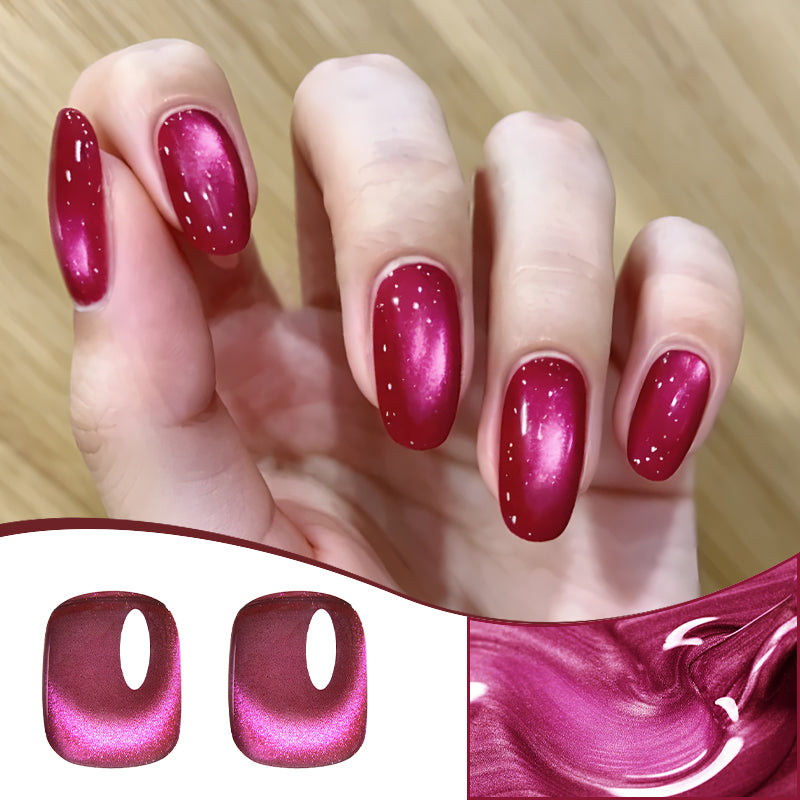 Cat Eye Gel Polish - 10ml Cherry Red Shimmer Magnetic Soak Off Nail Gel