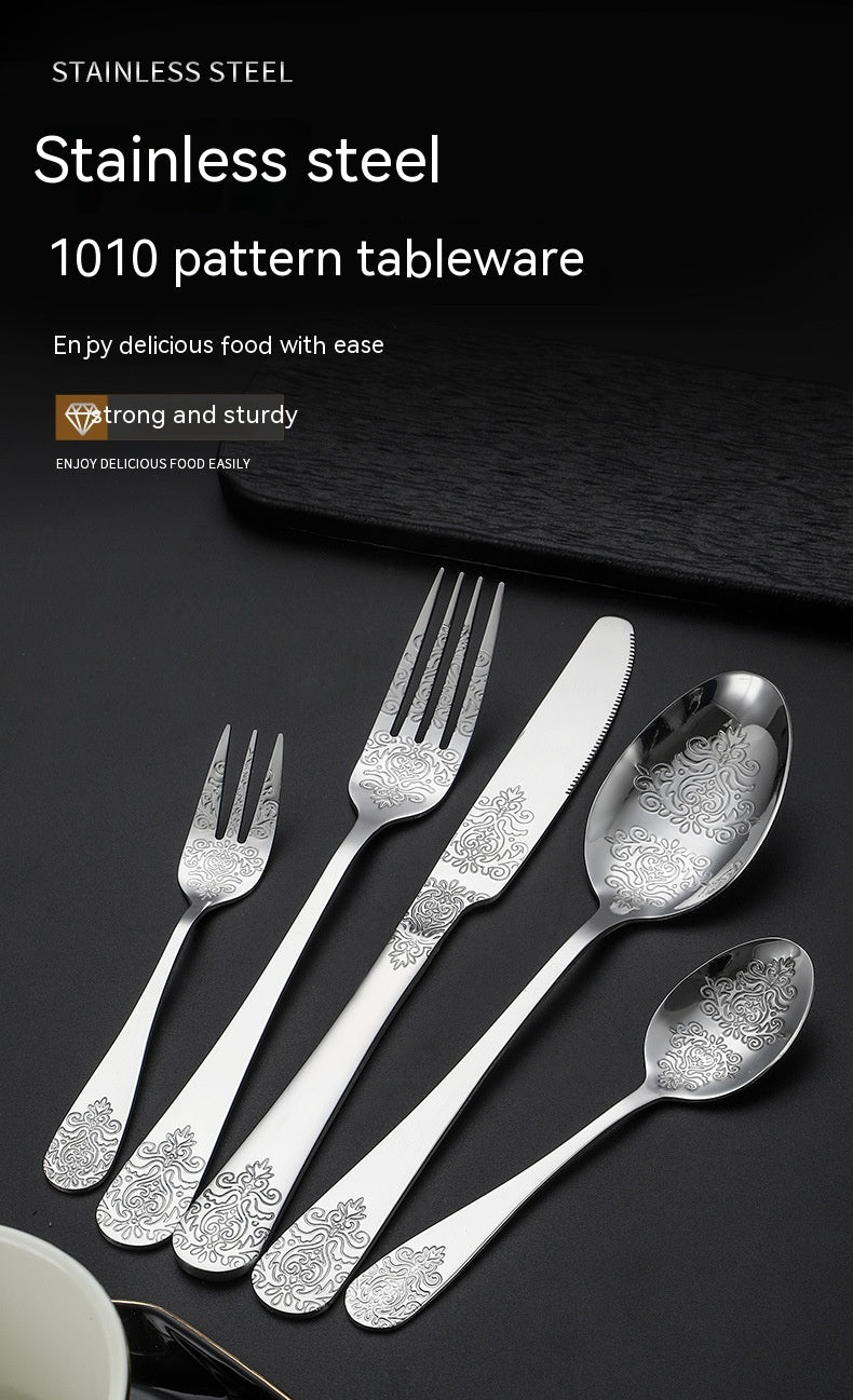 Vintage Gold-Plated Stainless Steel Cutlery Set - Dinner Knife Fork Spoon Tea Spoon
