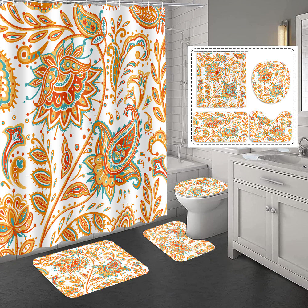 Bathroom Shower Curtain and Floor Mat Set - Polyester, Anti-slip, Modern Style