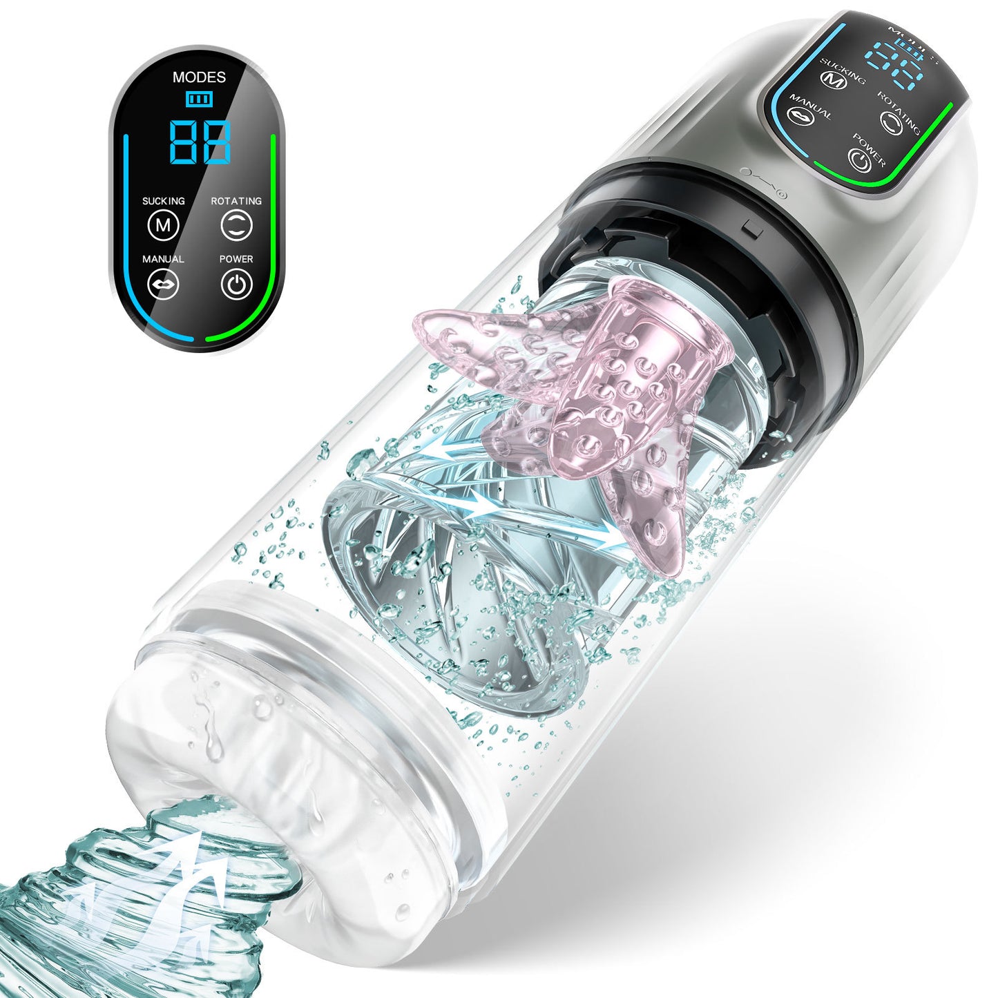 Adult Water Bath Toy with Rotating Vibration and Sucking Function, Retractable Design