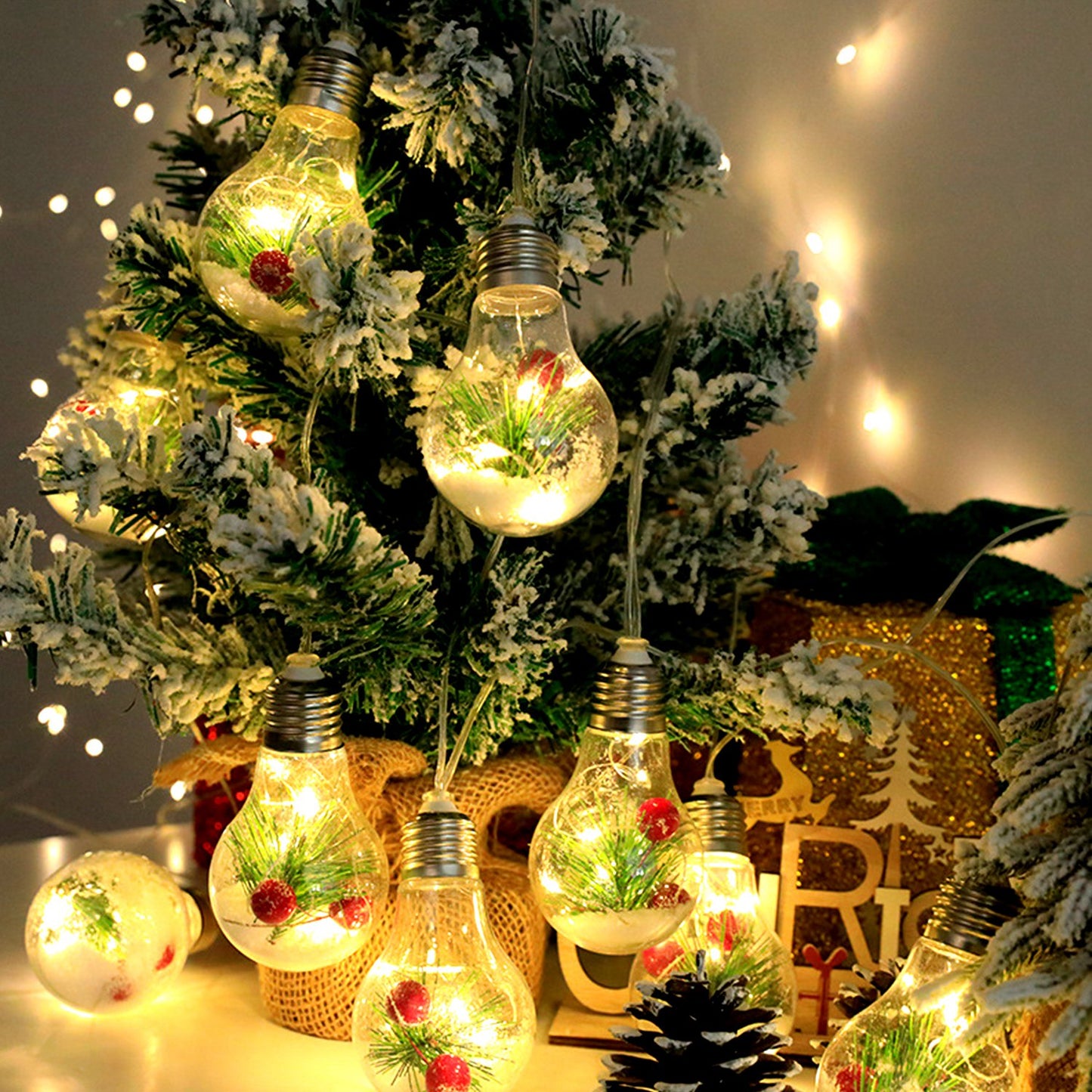 Warm White Christmas Snow Globe String Lights - 10 LED Bulbs, 13.78FT