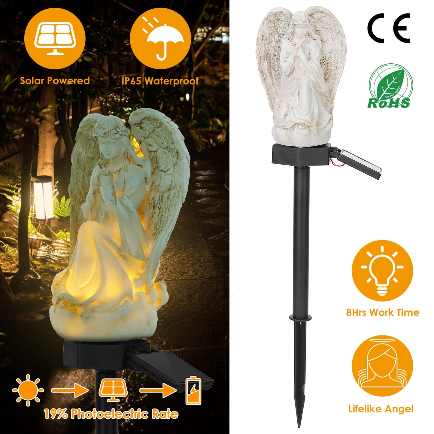 Solar Praying Angel Garden Light - IP65 Waterproof LED Lamp