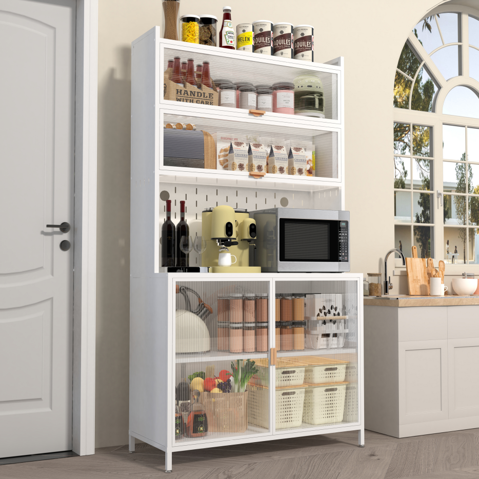 73'' Tall Kitchen Pantry Cabinet with 6-Tier Metal Storage - White