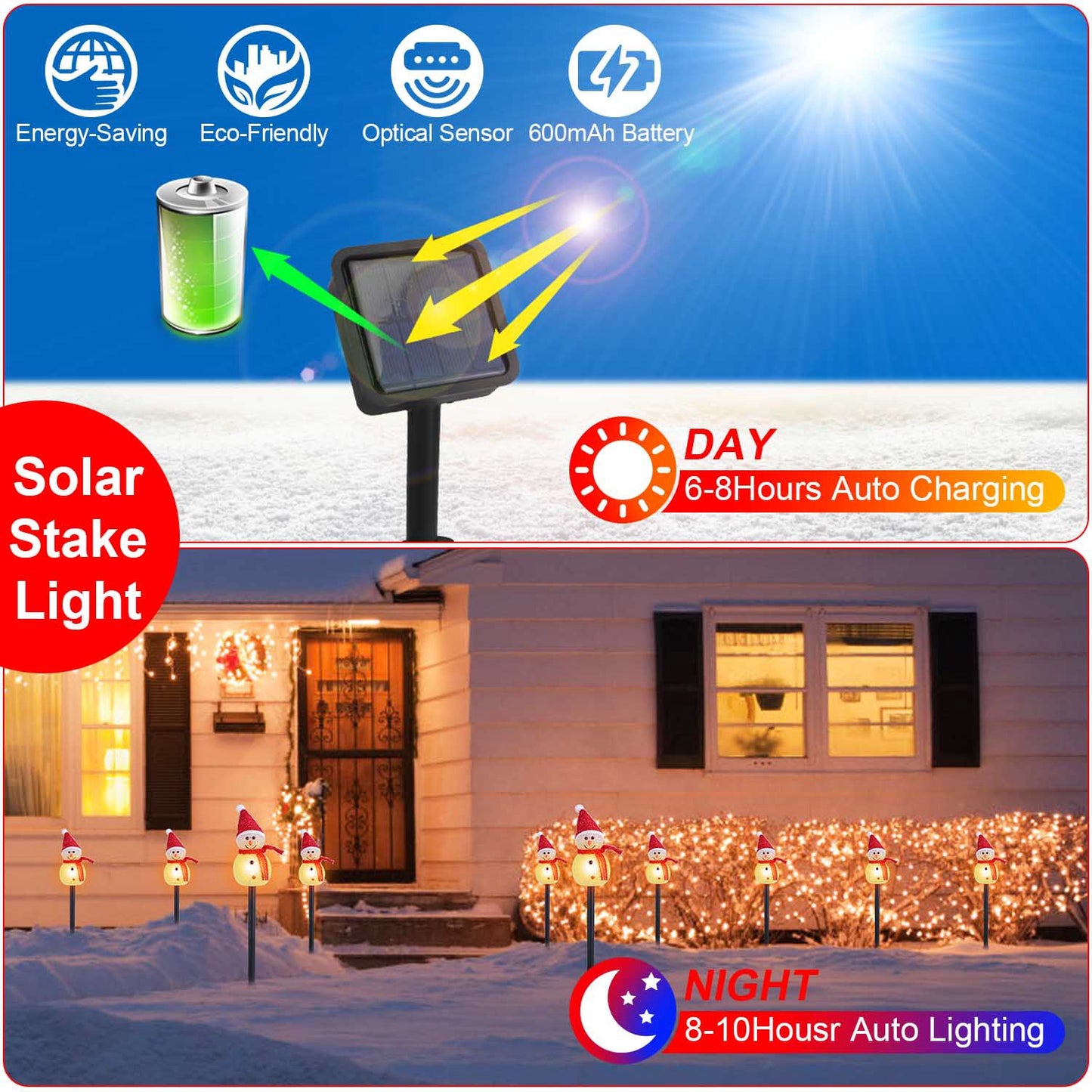 Solar Snowman Stake Light - Warm White LED Outdoor Christmas Decor