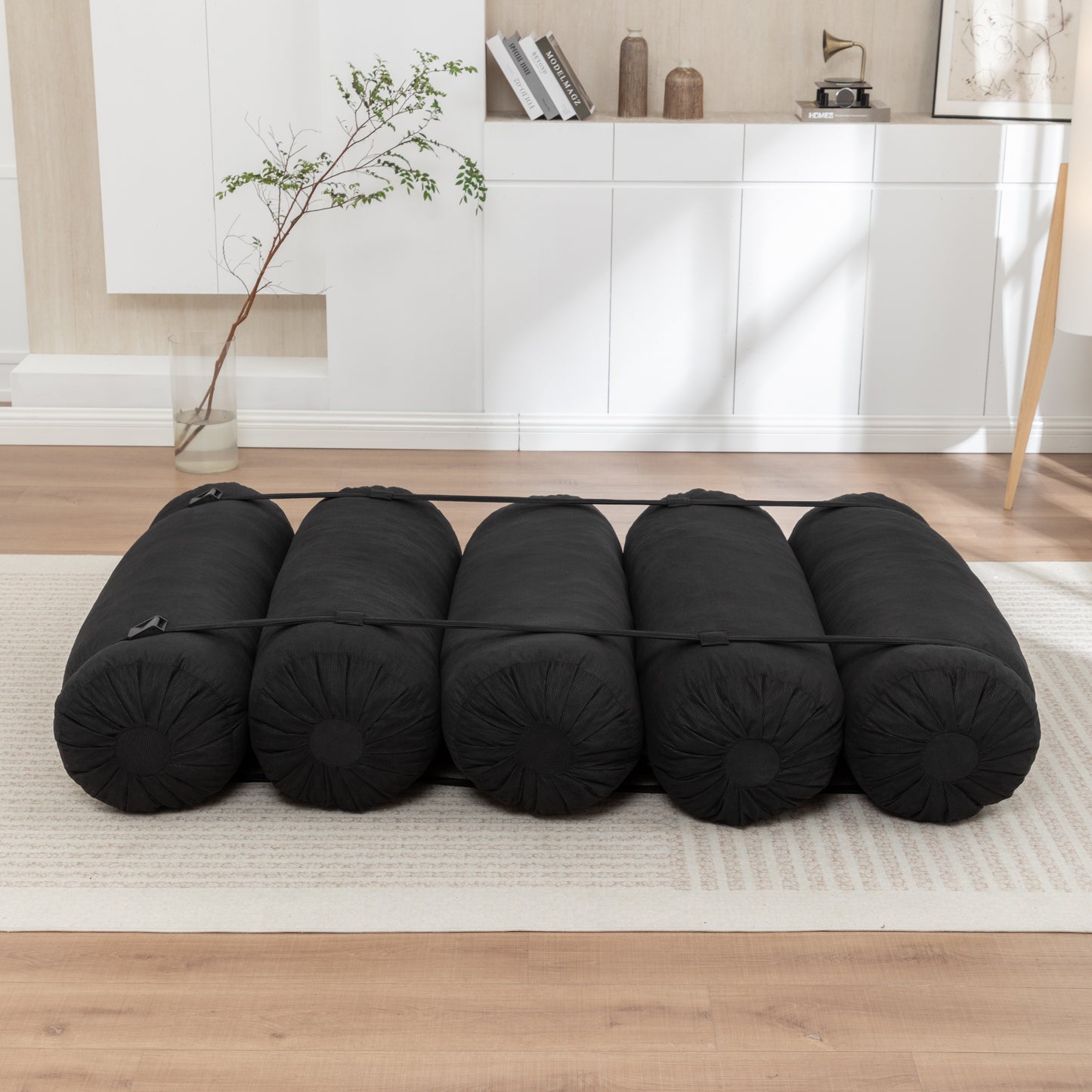 Adjustable Corduroy Floor Sofa - Black Multi-Person Leisure Chair