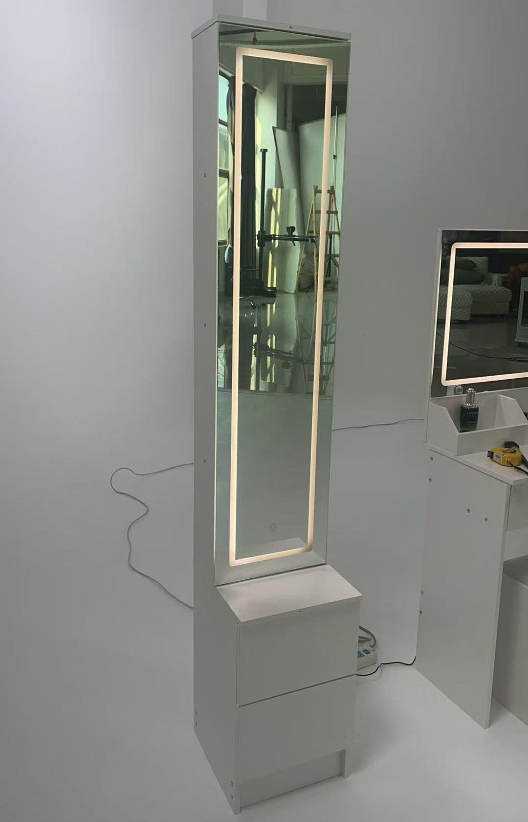 Adjustable LED Dressing Mirror Cabinet - White, Multi-layer Storage