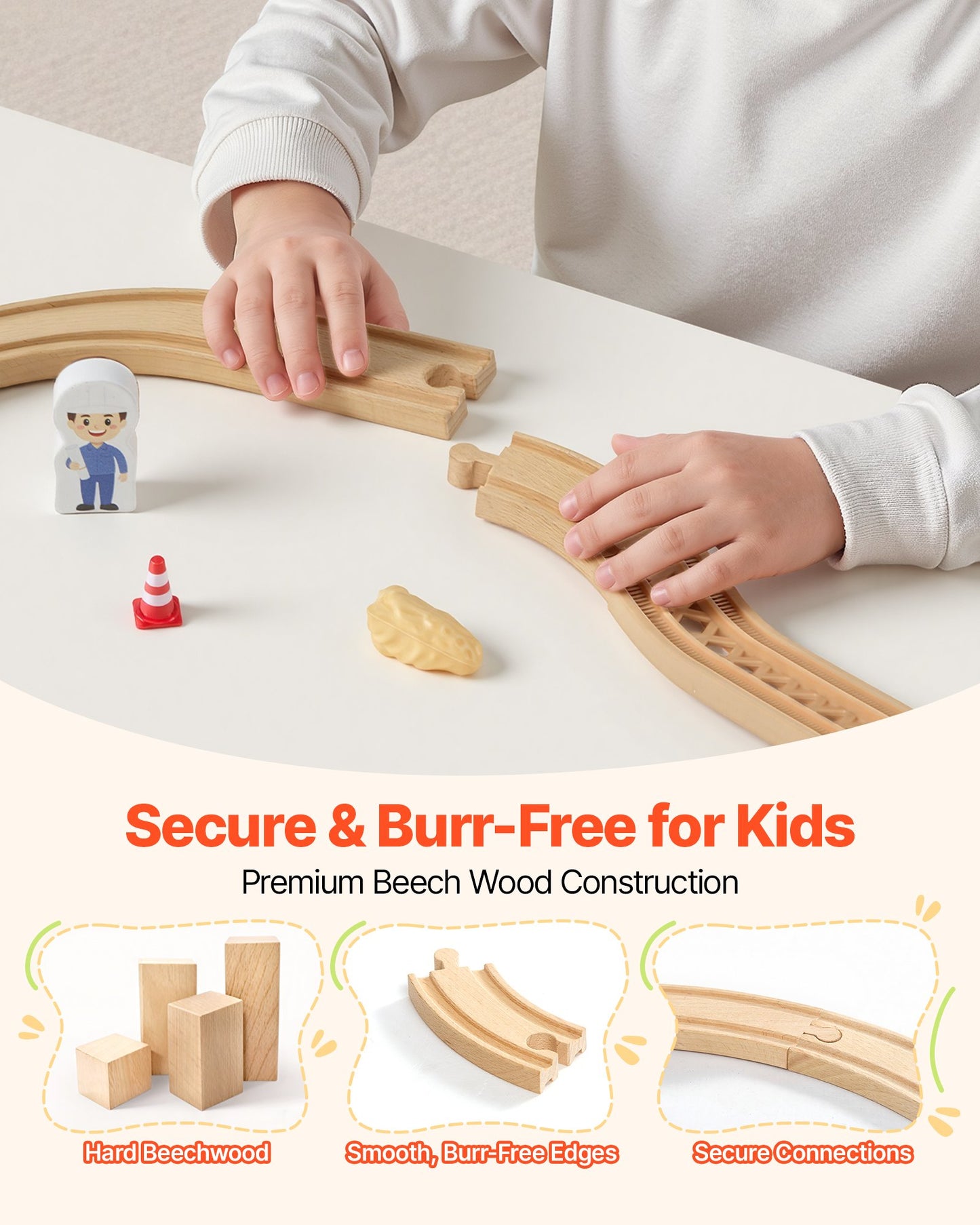 Wooden Train Set with Magnetic Crane and Accessories - Kids Construction Toy