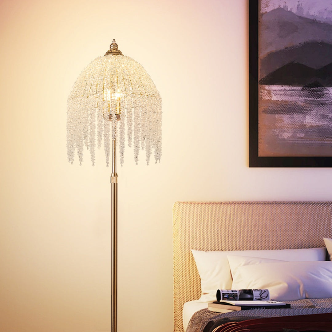 Elegant Crystal Floor Lamp - Vintage Waterfall Design with Marble Base