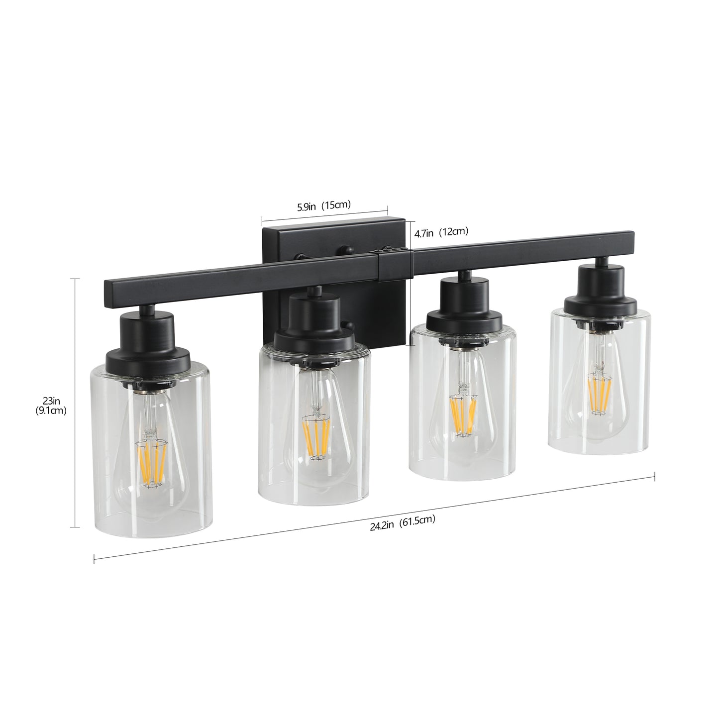 4-Light Black Bathroom Vanity Light Fixture with Glass Shades