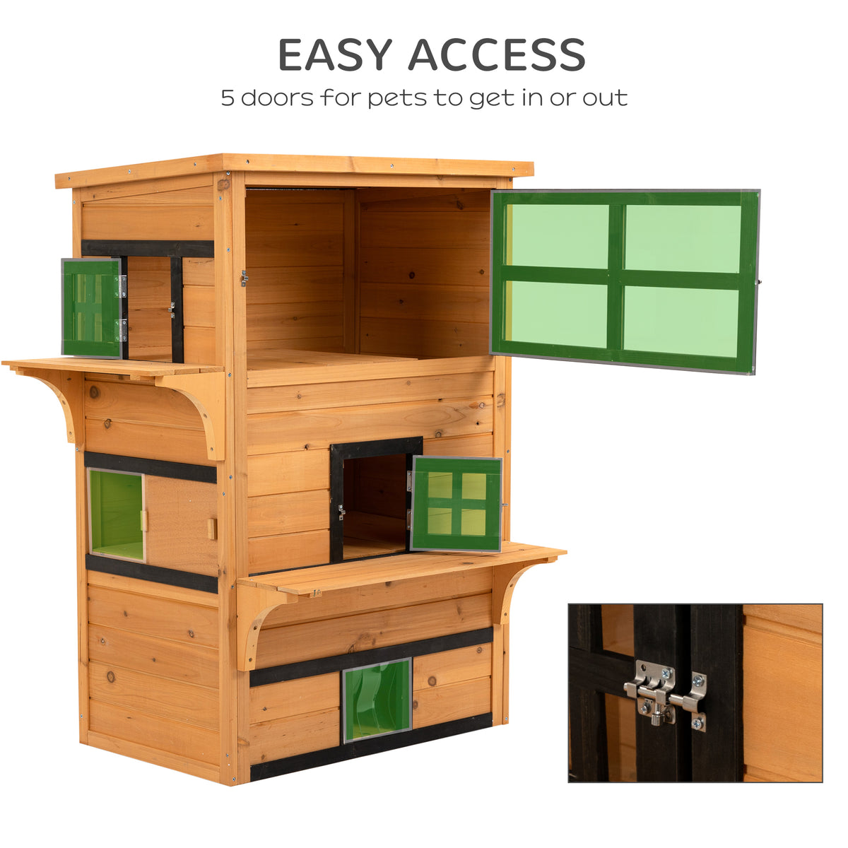 Outdoor Cat House 3-Tier Shelter with 5 Escape Doors Weatherproof Yellow Black