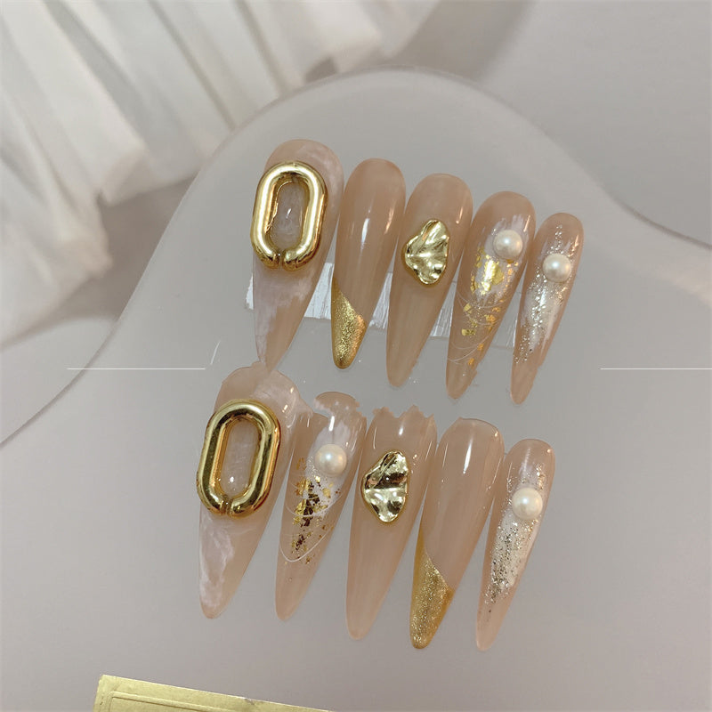 Rich Girl Nail Art Kits - Milk Tea Long False Nails with Glue & Tools