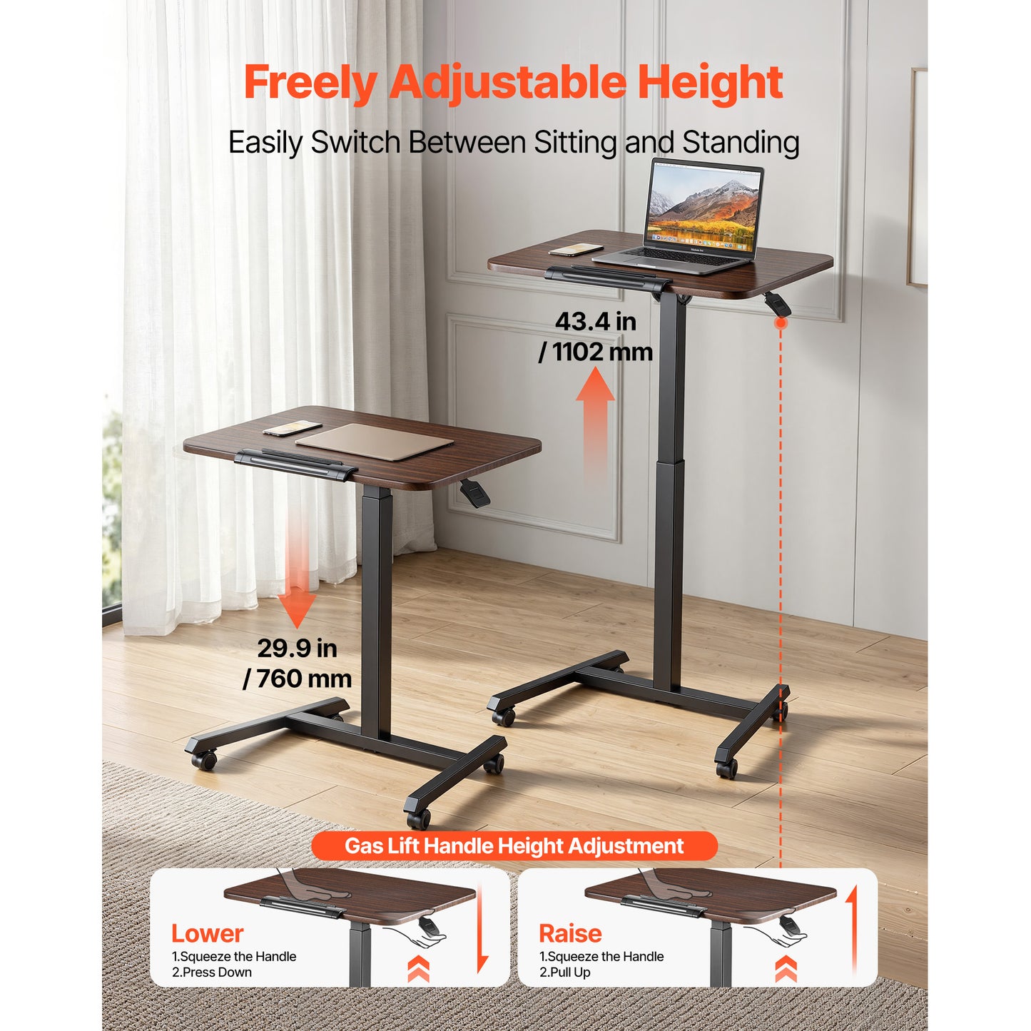 Adjustable Standing Desk with Tilting Desktop - Mobile Sit-Stand Workstation