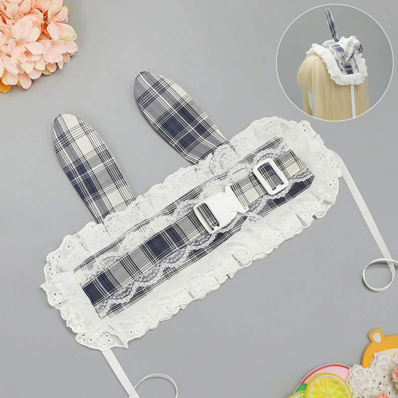 Cute Cat & Rabbit Hair Band - Retro Plaid Buckle