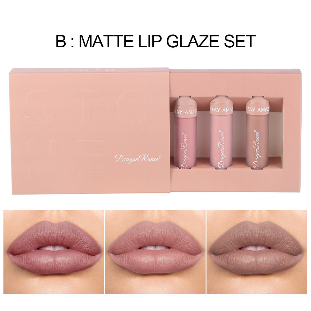 3-Piece Matte Lip Gloss Set - Long-Lasting, Non-Sticky Lip Makeup