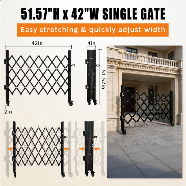 Foldable Security Gate with Swivel Casters - Portable Safety Barrier for Garage, Warehouse, Driveway & Pool Areas - 42x51.57 inches