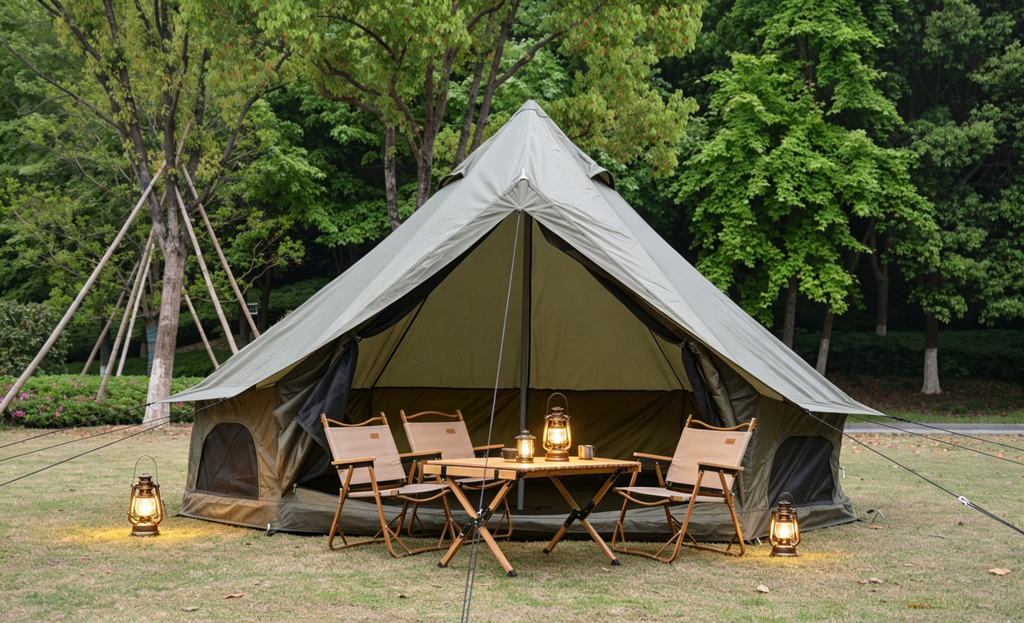 Spacious 13.1ft Oxford Bell Tent - 4-8 Person Glamping Shelter - Dark Green
