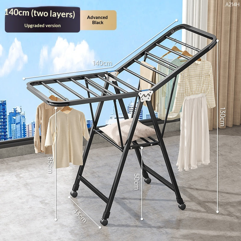 6m Black Double-Layer Clothes Drying Rack for Indoor Balcony Household Use