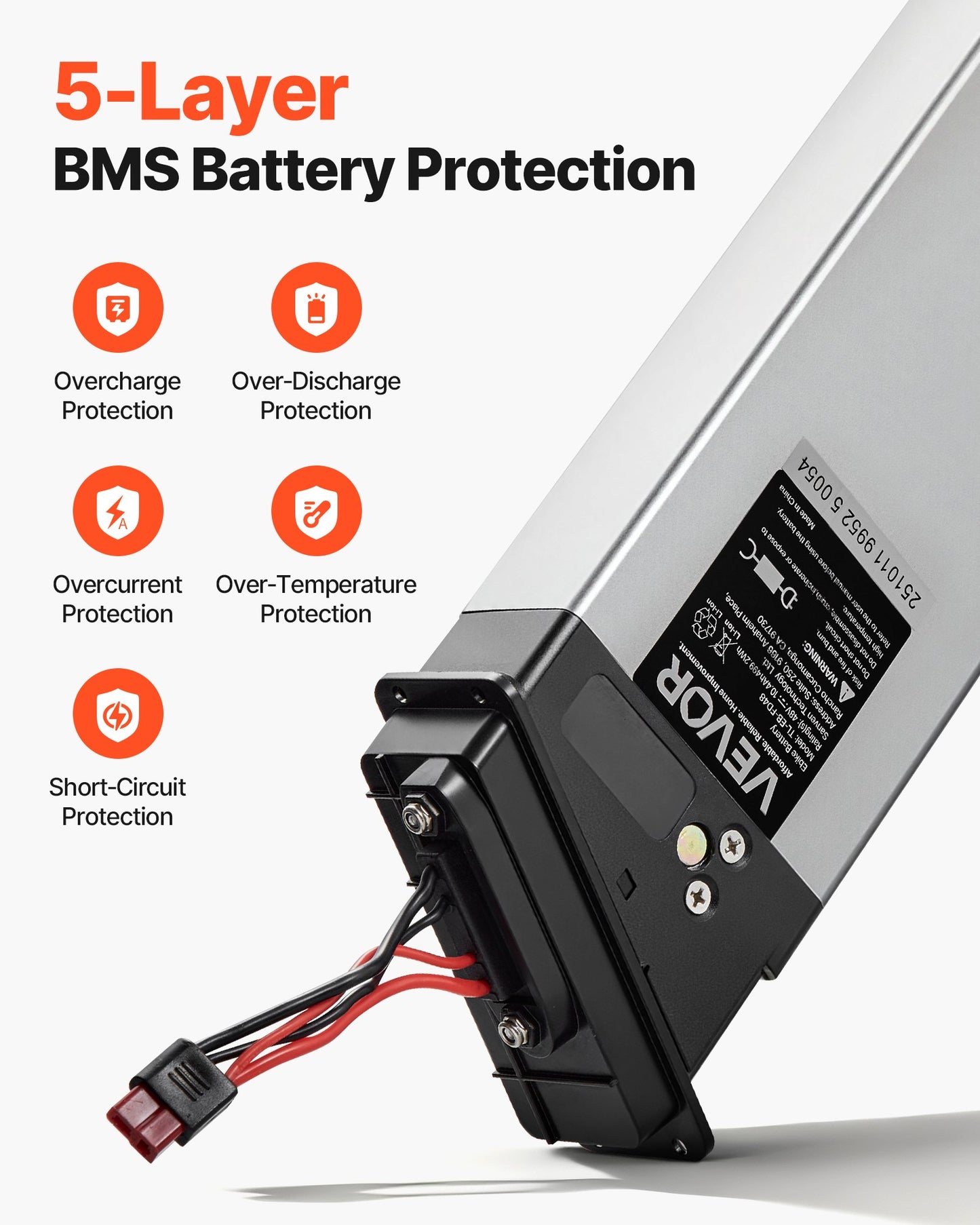 48V 10.4Ah Electric Bike Battery with BMS for Folding E-Bikes - Black