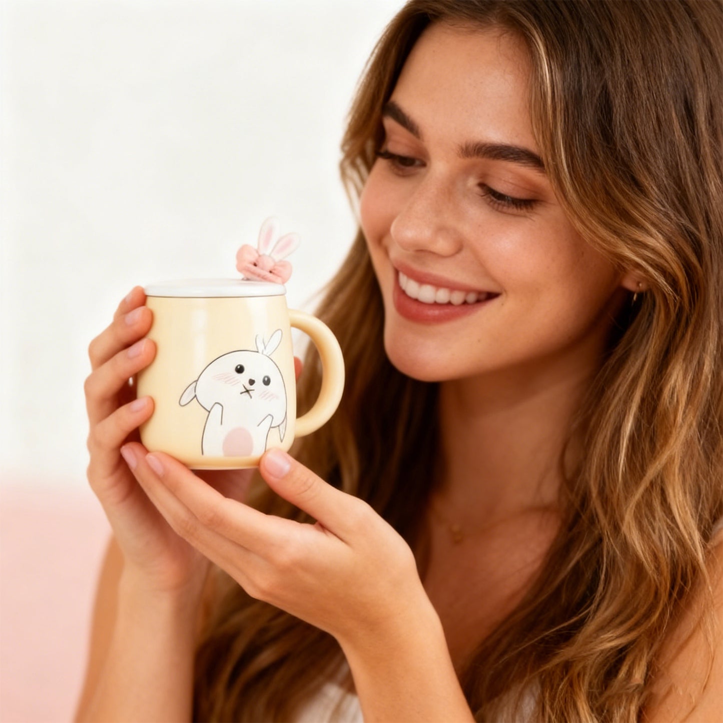 Light Blue Rabbit Bow Ceramic Mug - Cute Drinkware