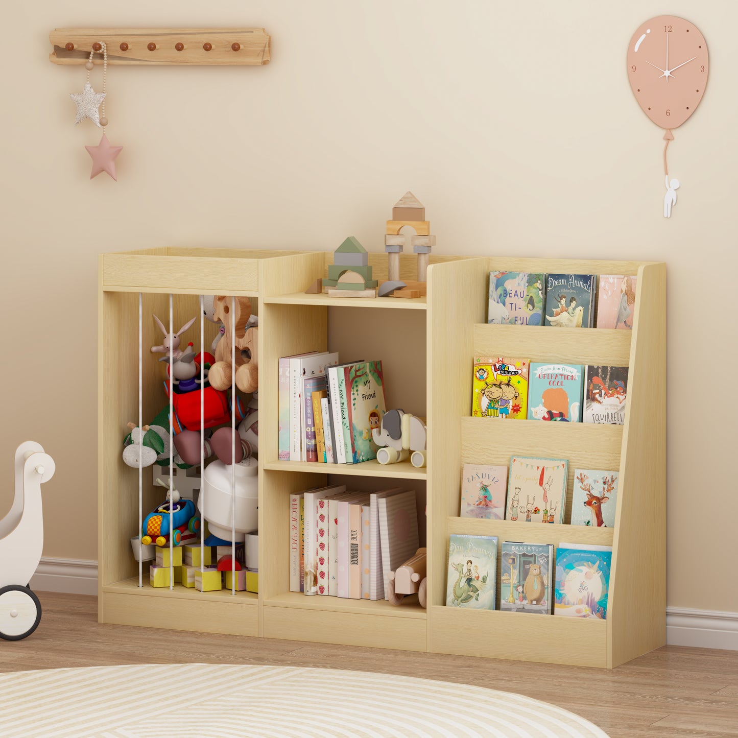 3-in-1 Kids Bookshelf and Toy Storage - Natural