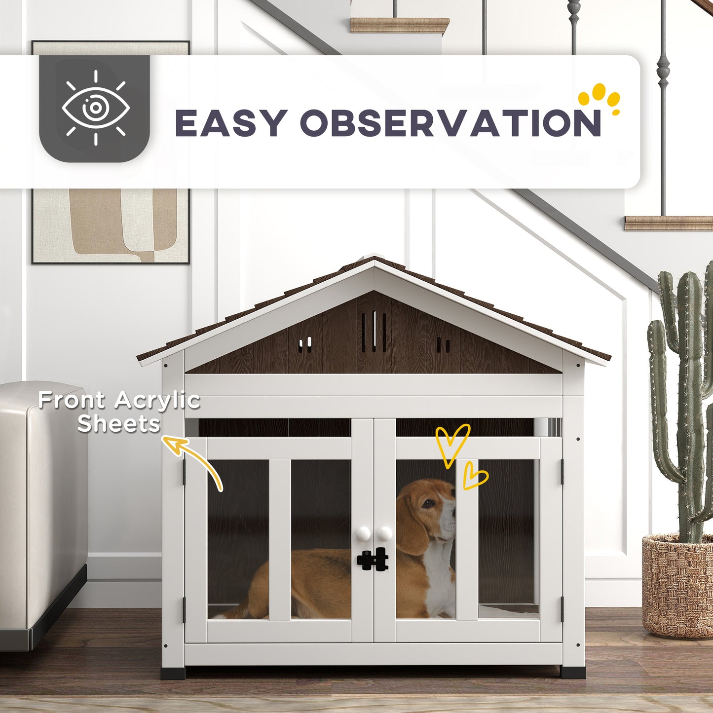 Wooden Dog House Outdoor Indoor for Small to Large Dogs with Air Vents & Removable Floor