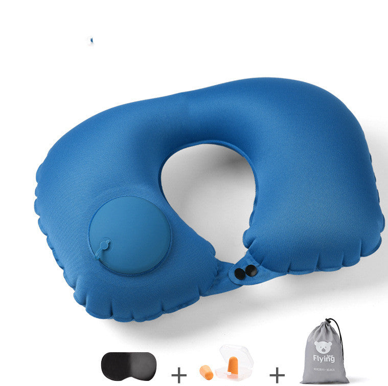 Portable Inflatable U-Shaped Travel Pillow with Self-Inflating Valve