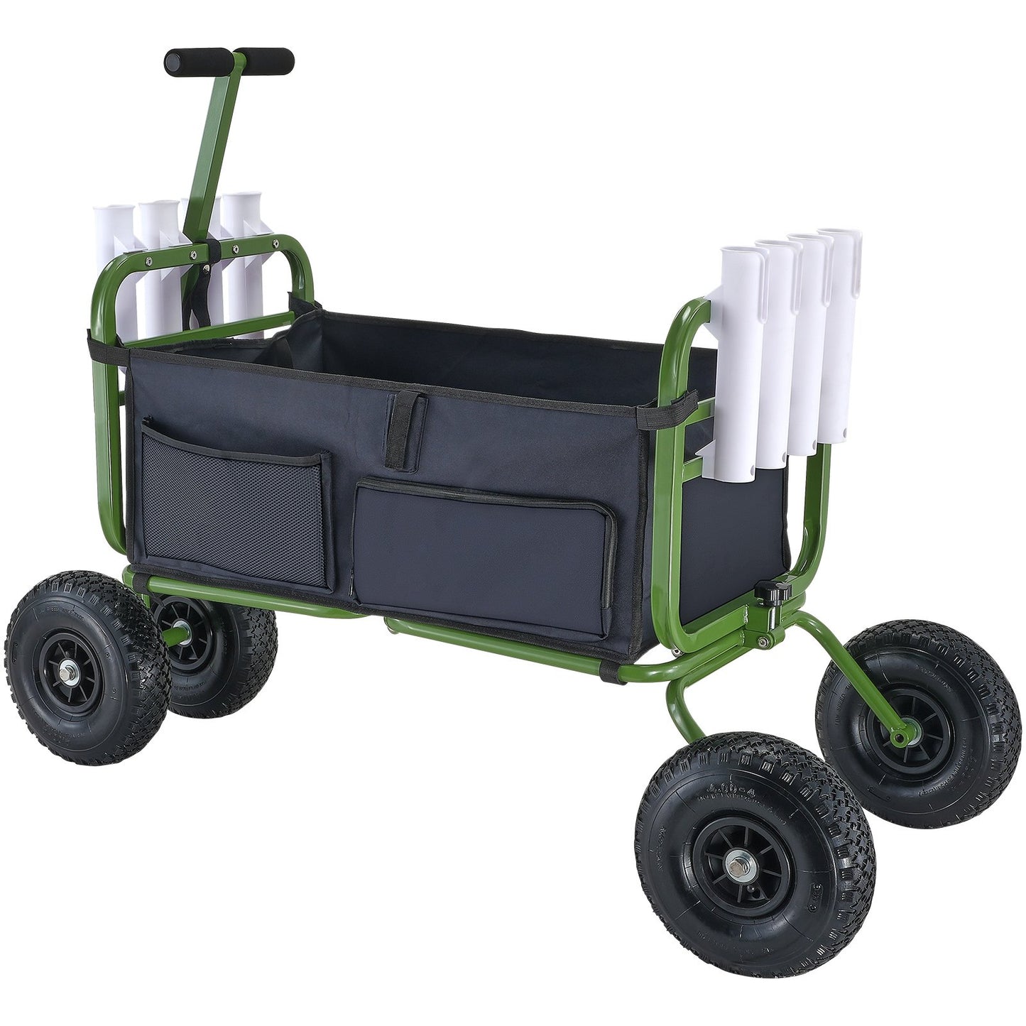 Heavy-Duty Foldable Beach Fishing Cart with 4 Large Rubber Wheels - 300 Lb Capacity
