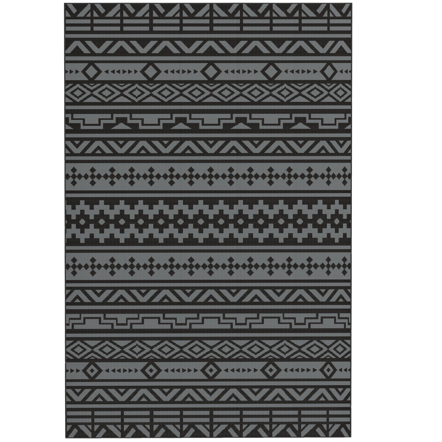 Reversible Outdoor Rug - Waterproof Polypropylene, 6' x 9', Black & Gray Geometric