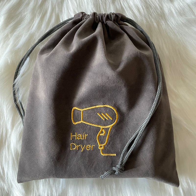 Hair Dryer Storage Bag Travel Flocked Fabric Organizer with Drawstring