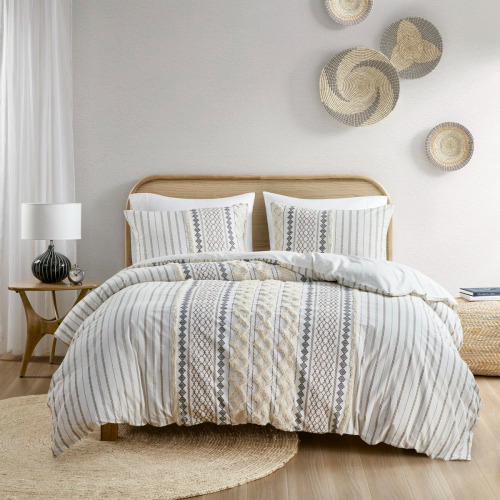 King Cotton Printed Duvet Cover Set with Chenille - Multicolor