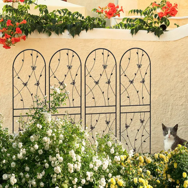Metal Garden Trellis 71" x 19.7" - Rustproof Climbing Plant Support - Black - 4 Pack