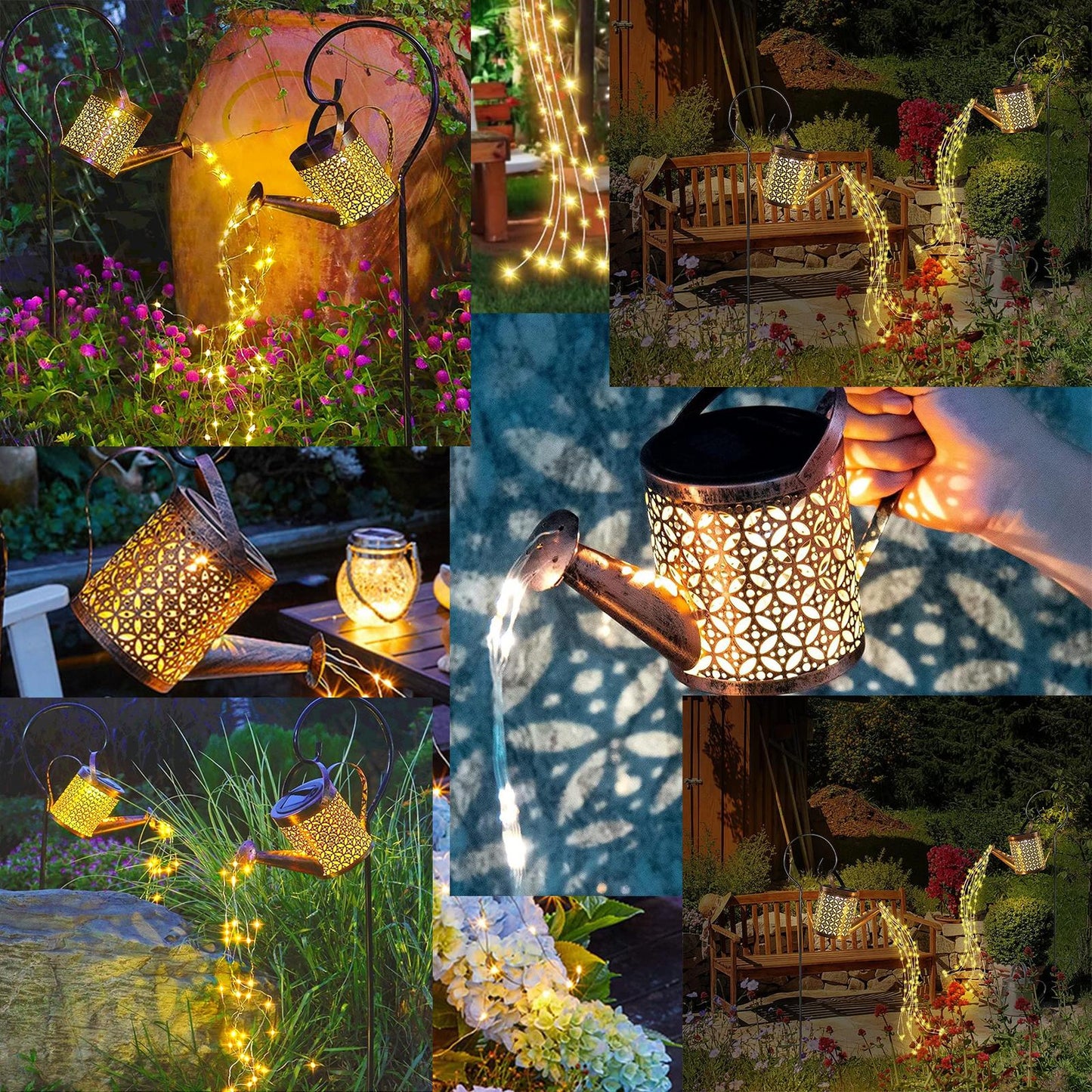 2-Pack Solar Watering Can String Lights - Outdoor Garden Decor