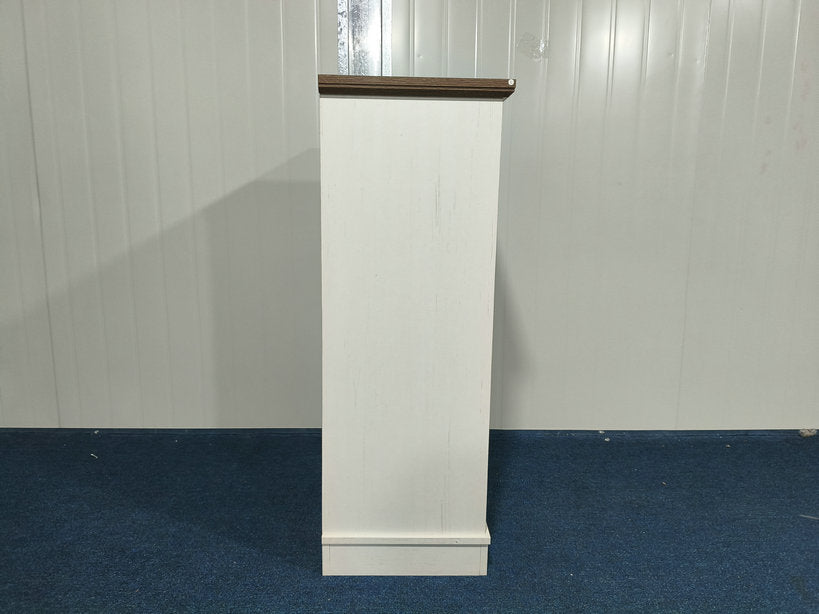 Tilt-Out Trash Cabinet - Freestanding Wood Recycling Bin with Drawer, Antique Brown & White
