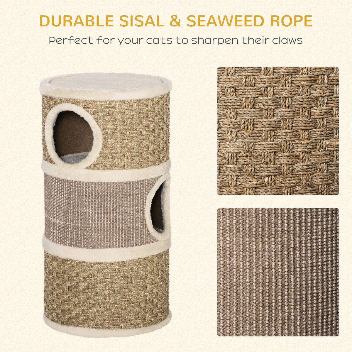 28-Inch Cat Condo Tower with Sisal Scratching Pad and Multiple Hideaways