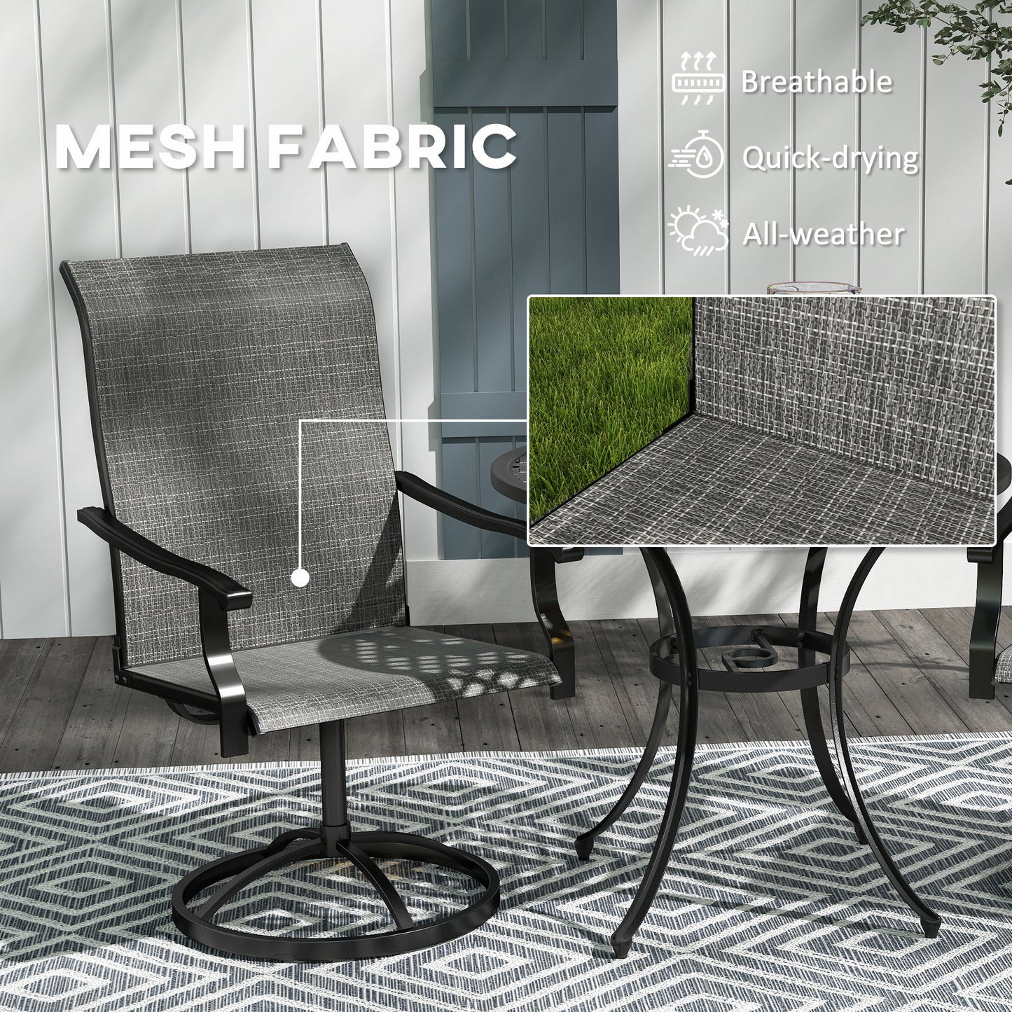 Outdoor Swivel Chairs Set of 2 - High Back Patio Seating, Gray