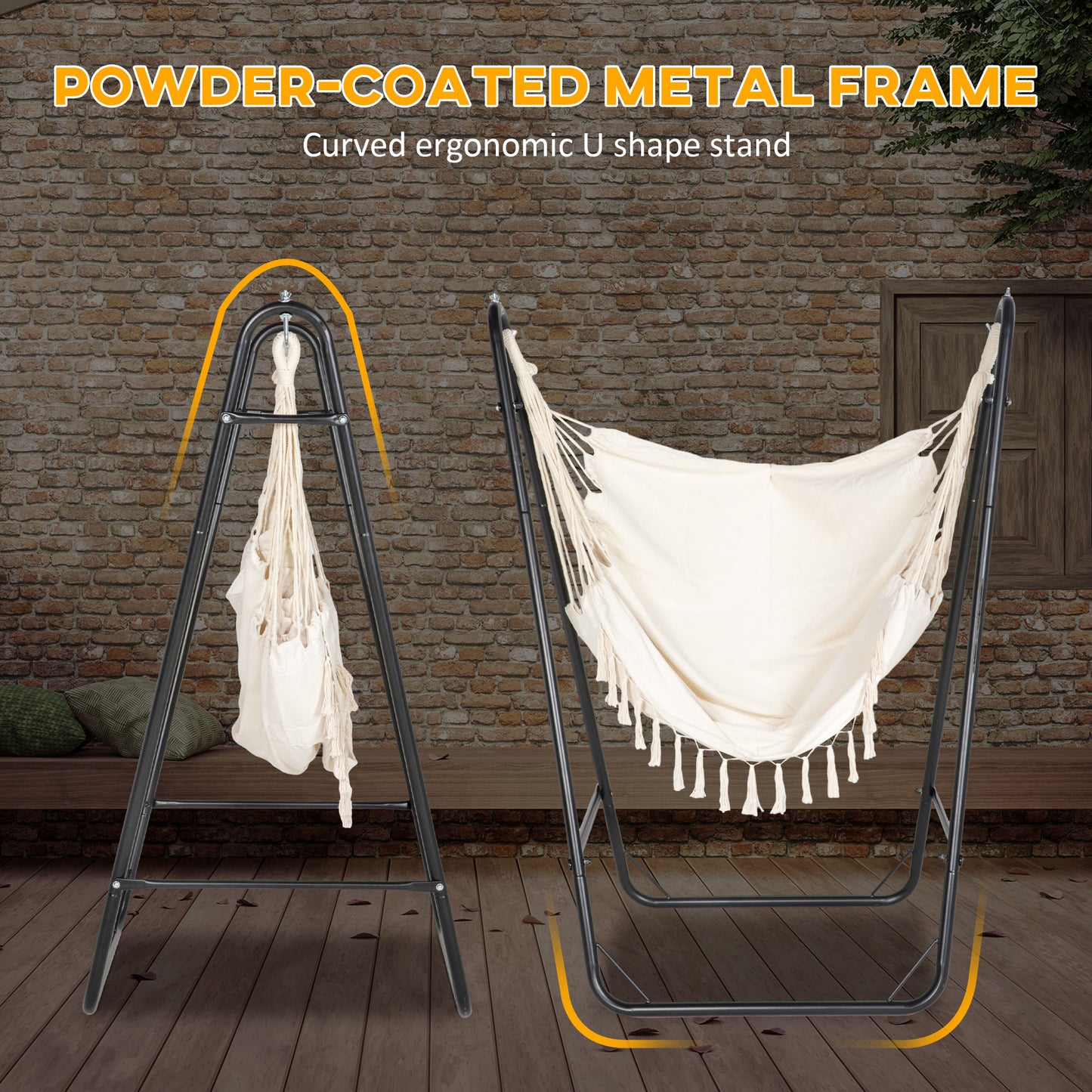 Hammock Swing Chair with U Shape Stand and Side Pocket - Cream White