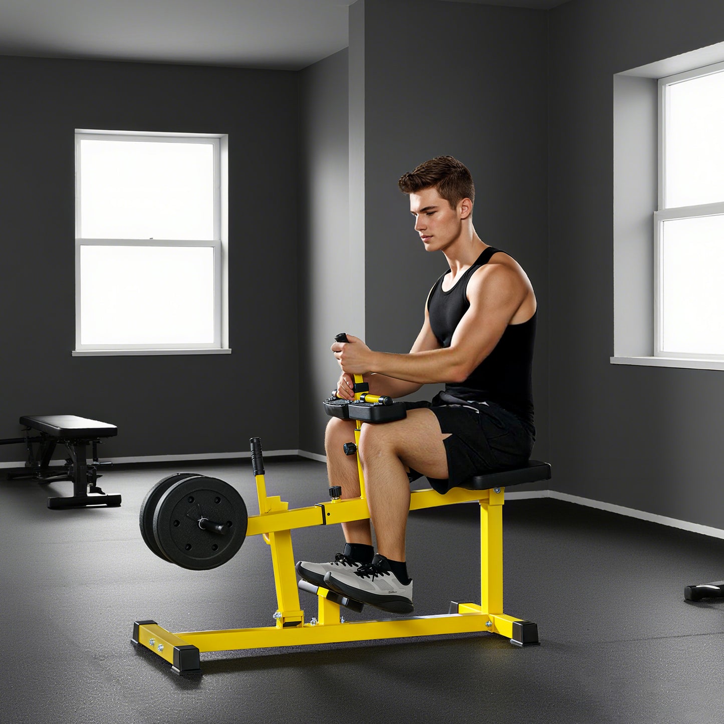 Adjustable Steel Seated Calf Raise Machine - Yellow