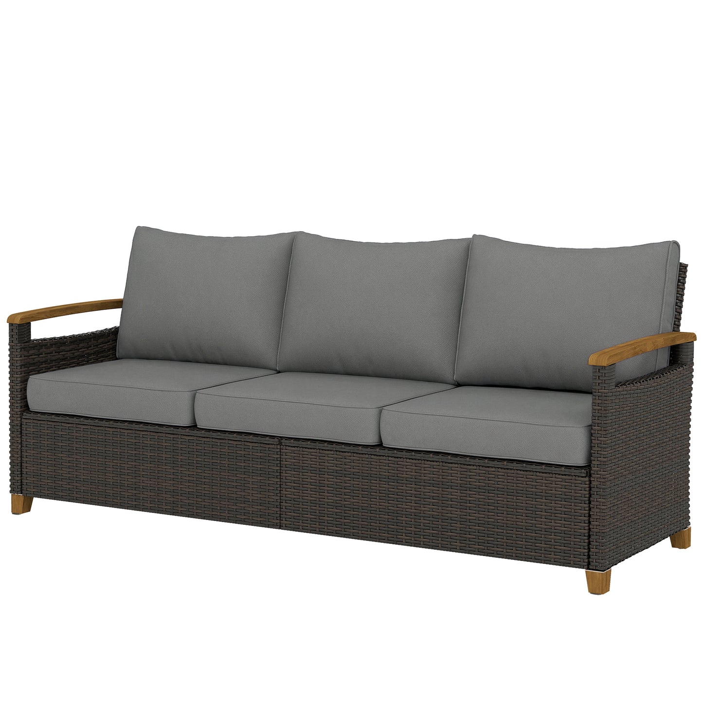 Outdoor Wicker Sofa - 3 Seater Patio Couch with Cushions, Gray