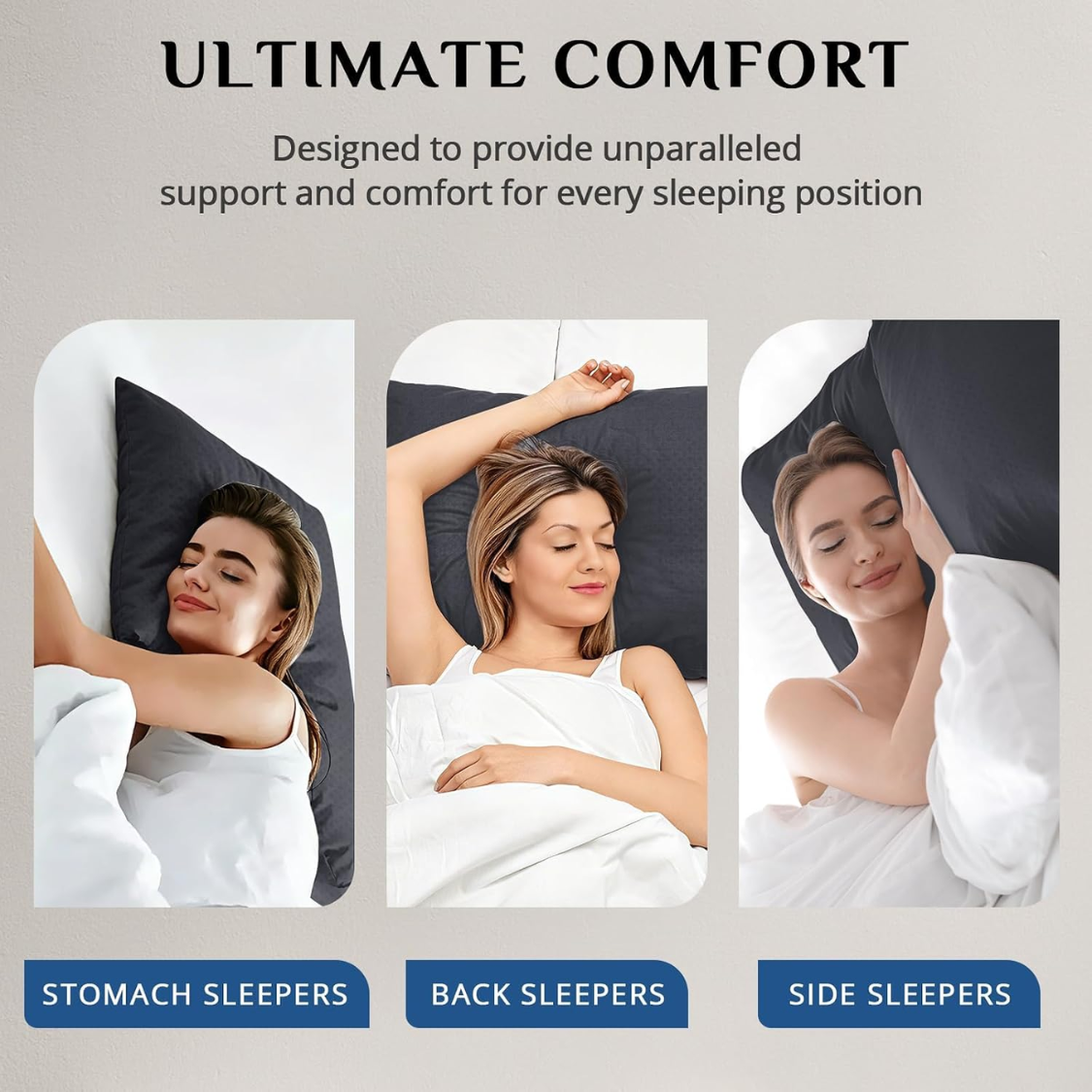 Queen Size Support Pillow Set - Firm Down Alternative for Side & Back Sleepers