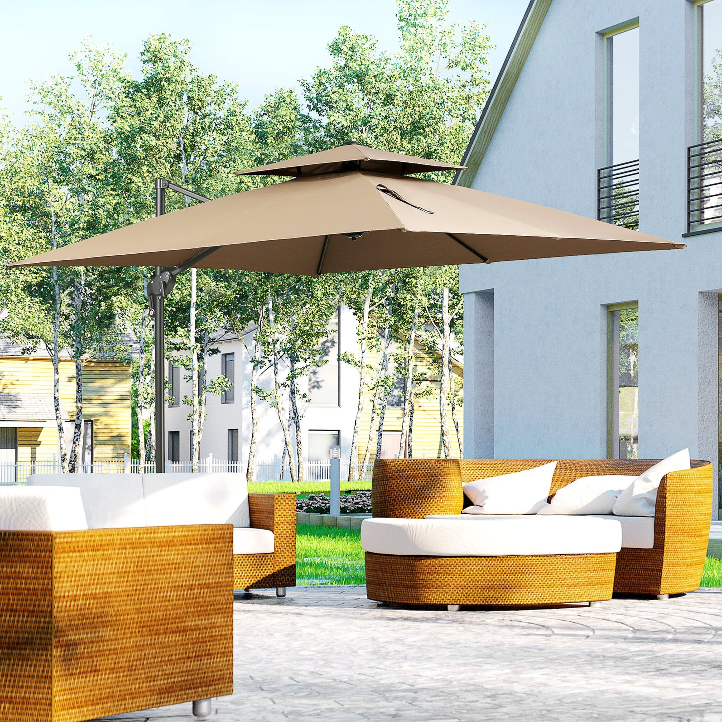 10ft Offset Patio Umbrella with 360-Degree Rotation - Coffee
