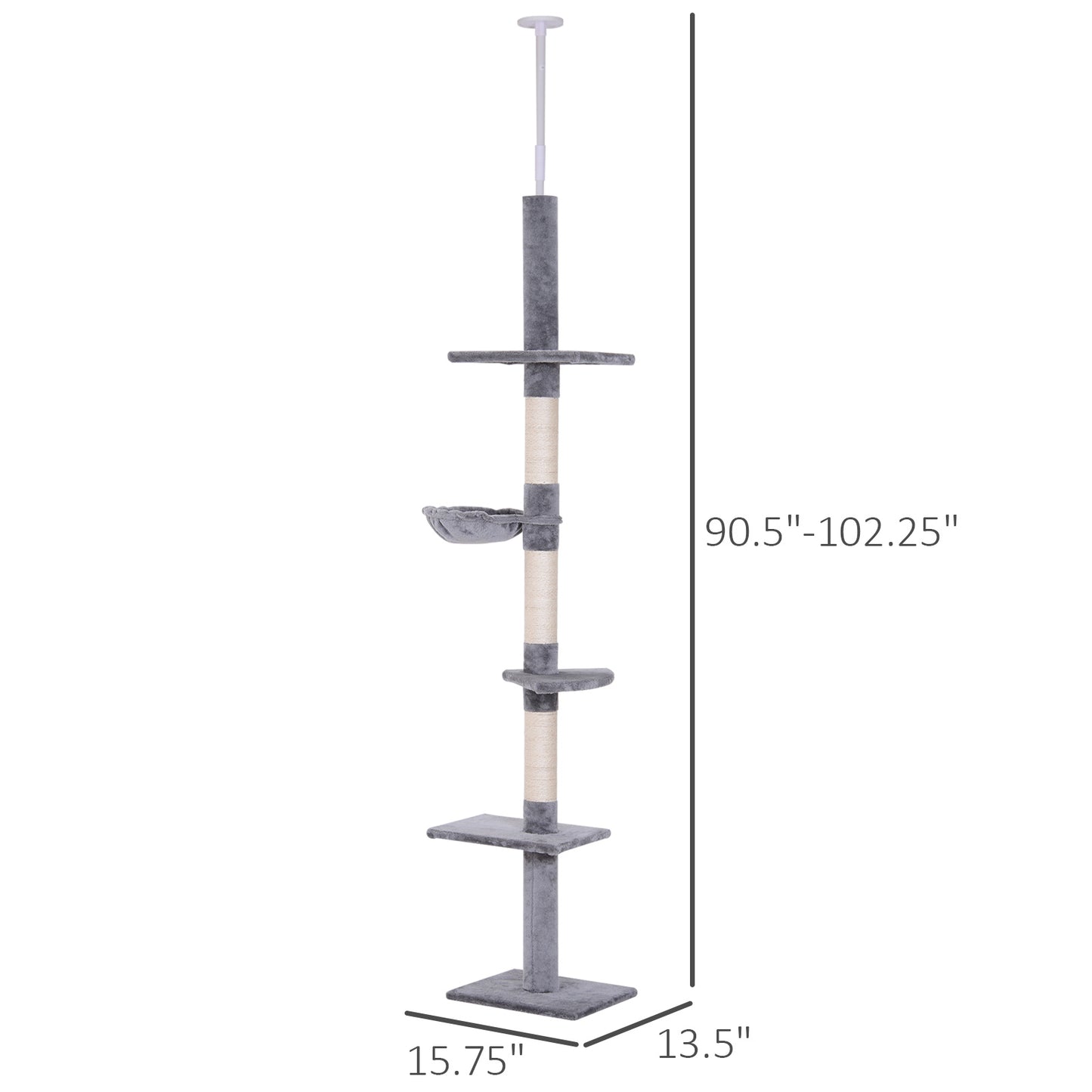 Adjustable 102-Inch Cat Tree with Multiple Platforms, Scratching Posts & Hammock - Gray