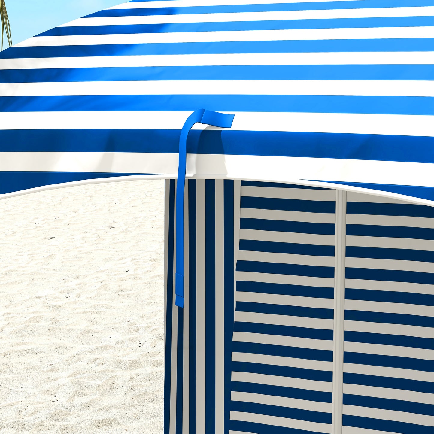 Beach Cabana Umbrella with Walls & Vents - Blue White Stripe
