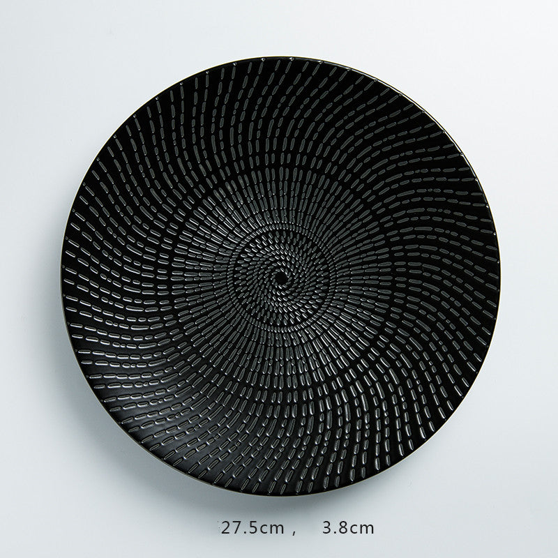 Porcelain Flat Pasta Plate - Nordic Style Black Meteor Shower 8-11 Inch
