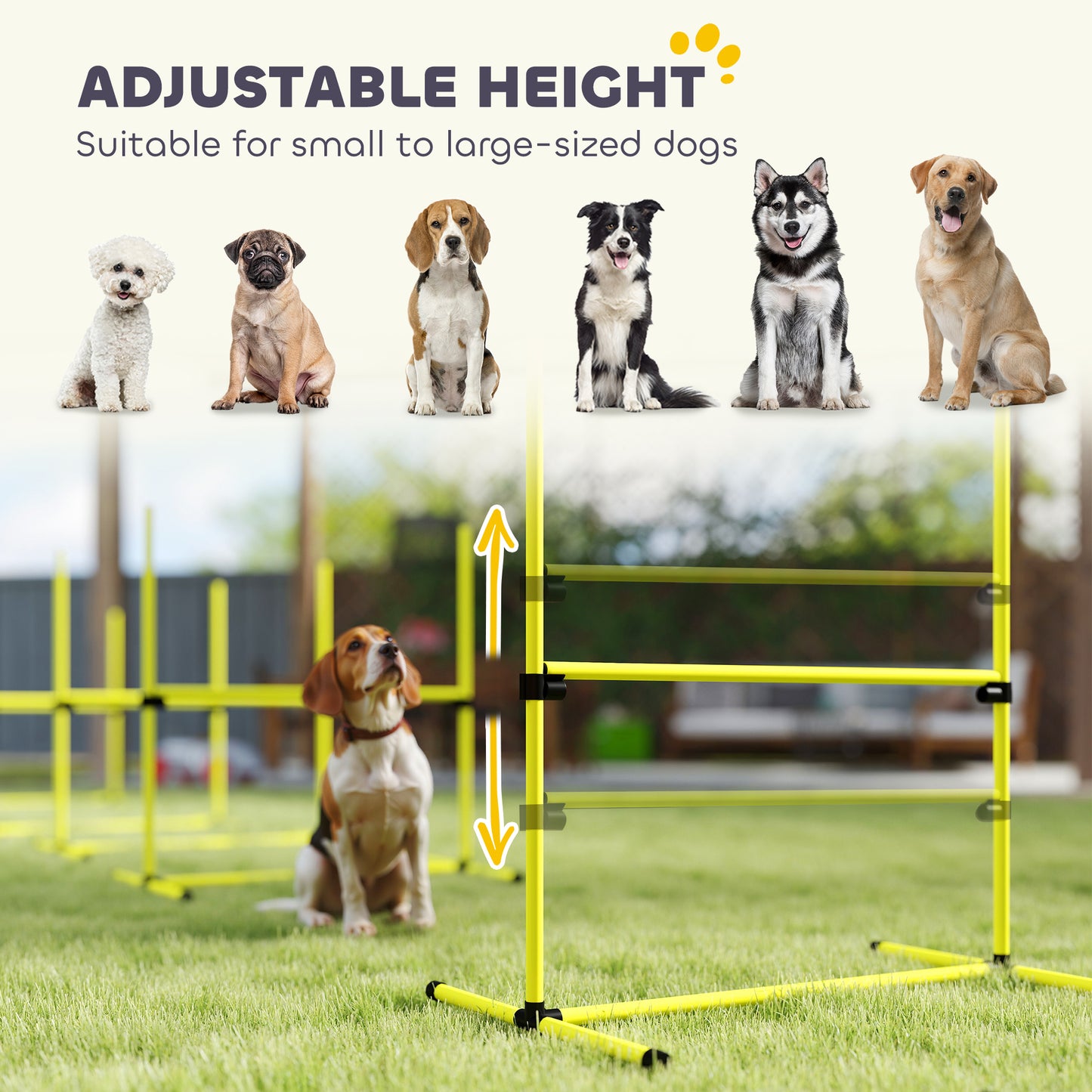 Dog Agility Jump Set with Adjustable Height Bars and Carry Bag - Yellow, 950x180x180 mm