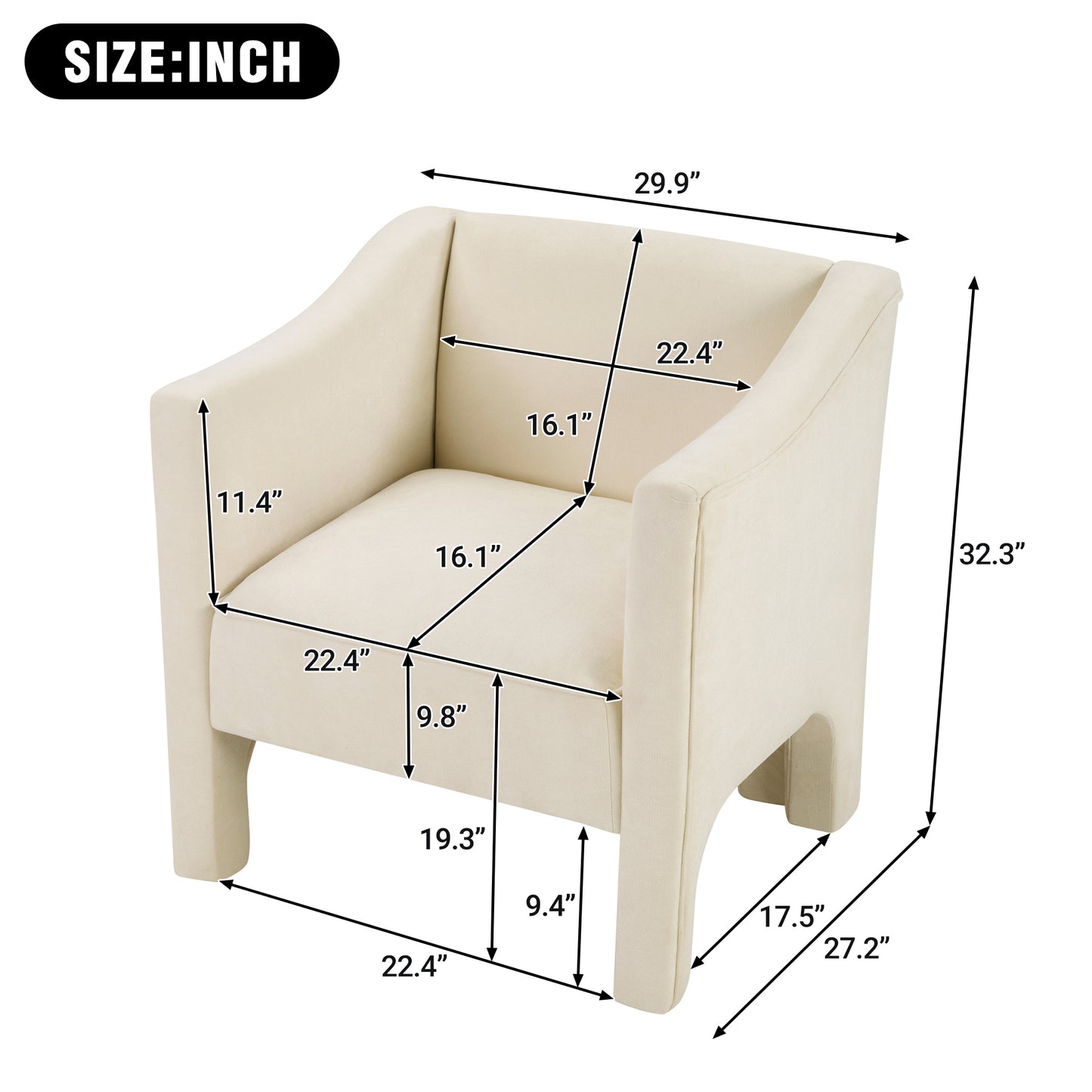 Beige Upholstered Barrel Accent Chair for Living Room & Bedroom